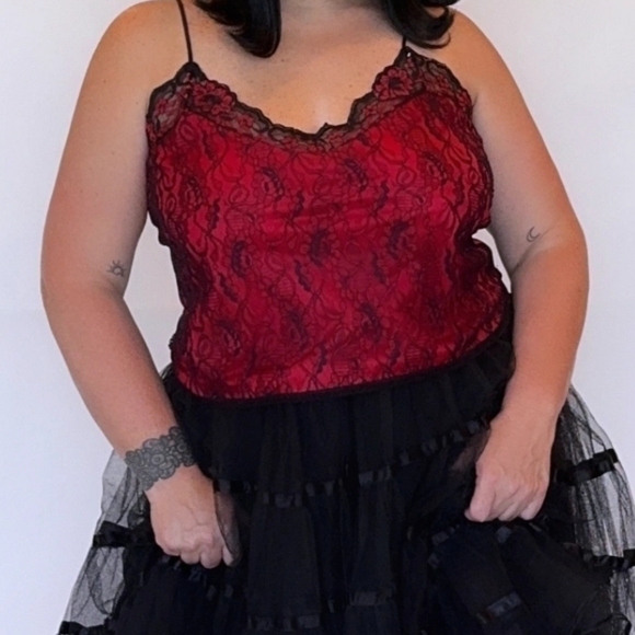Other - Vintage Fire Red and Black Lace Camisole/by Best Form Size 38/ Crop top